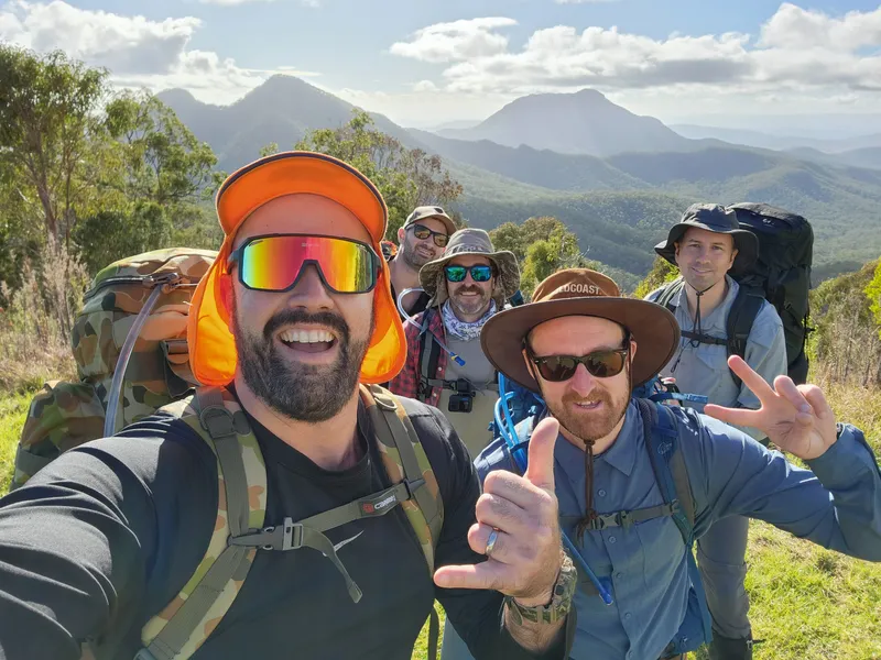 A selfie of our fiver person hiking crew