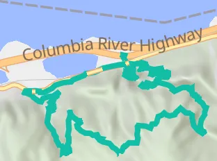 Thumbnail map showing the Multnomah Falls and Wahkeena Falls loop, Oregon, USA hiking activity.